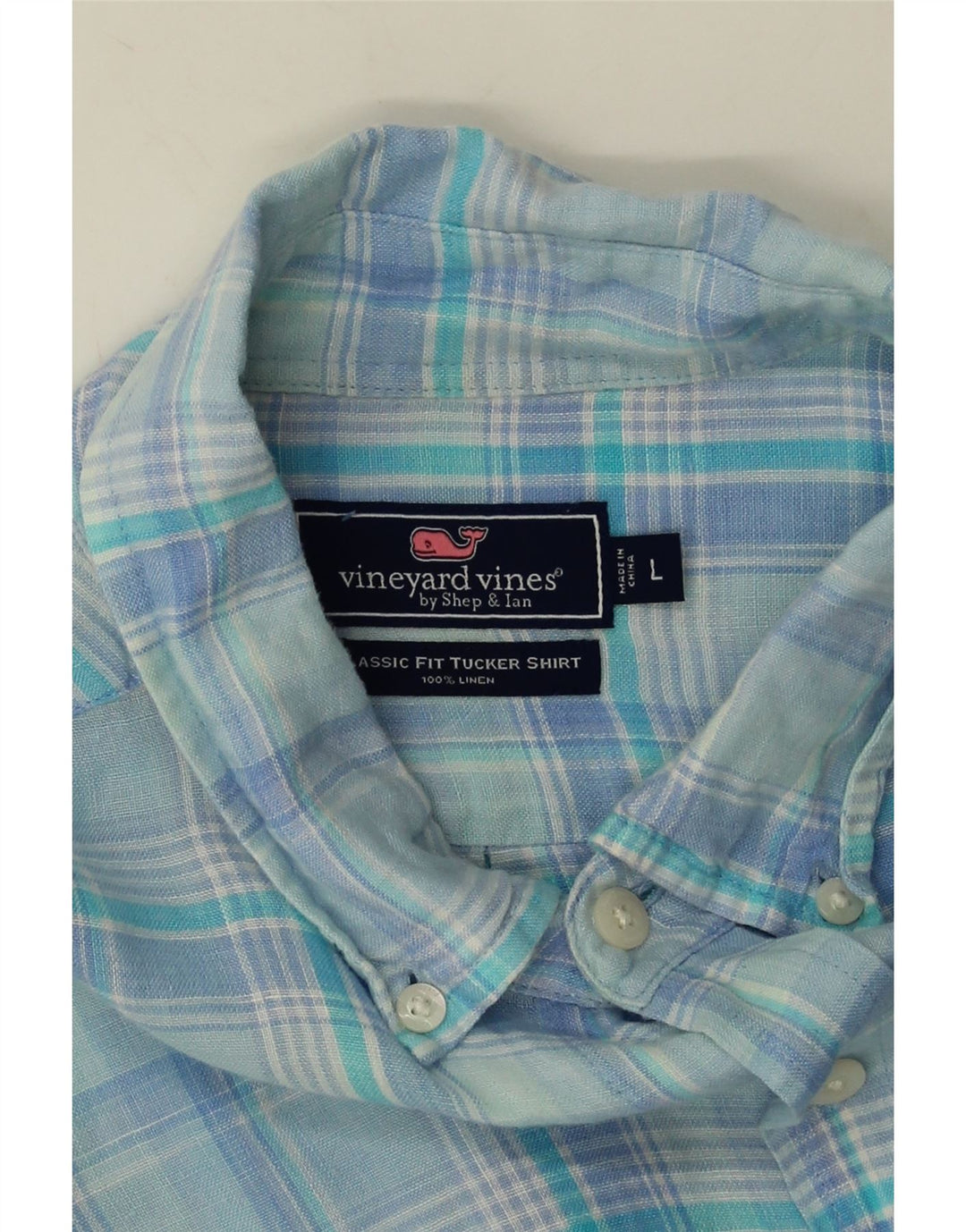 Męska koszula Vineyard Vines o klasycznym kroju, duża, lniana w niebieską kratę