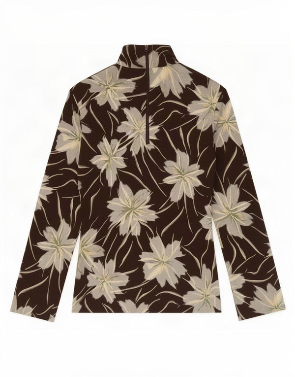 Top damski w stylu vintage z długim rękawem UK 10, mały, czarny w kwiaty