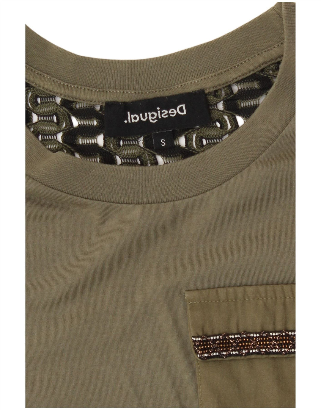Damska koszulka Desigual Top UK 10, mała, khaki, poliester