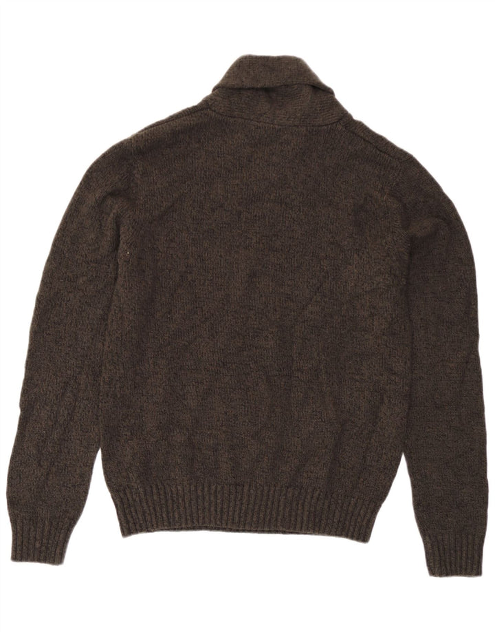 Marks & Spencer Męski sweter z szalowym dekoltem, mały, brązowy, nakrapiany akryl