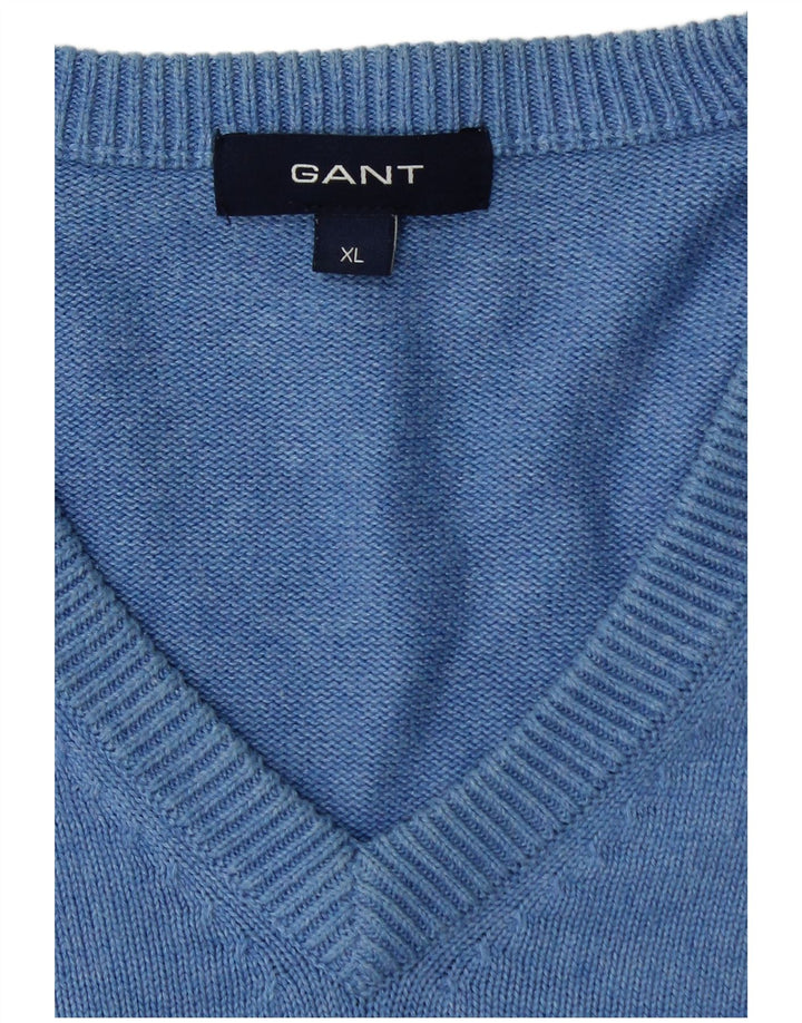 Męski sweter GANT z dekoltem w kształcie litery V, XL, niebieski, bawełniany
