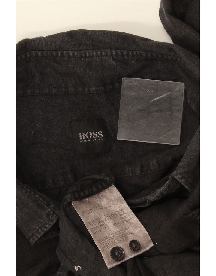 Męska koszula z krótkim rękawem Hugo Boss XL, szara lniana
