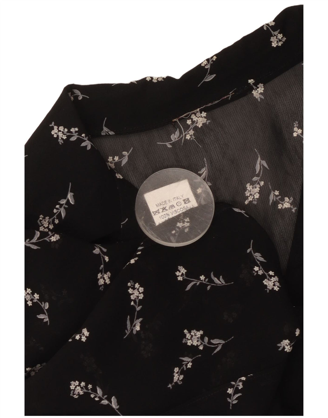 Vintage damska prześwitująca bluzka koszulowa UK 12, średnia czarna w kwiaty