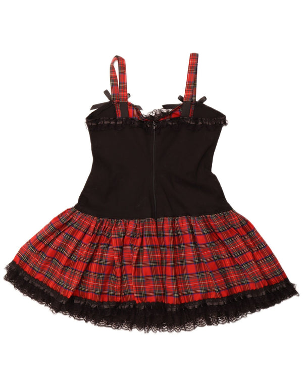 VINTAGE damska sukienka o linii A bez rękawów UK 16, duża, bawełniana w czerwoną kratę