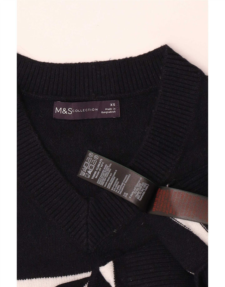 Marks & Spencer Męski sweter z dekoltem w kształcie litery V, XS, granatowy, poliester w paski