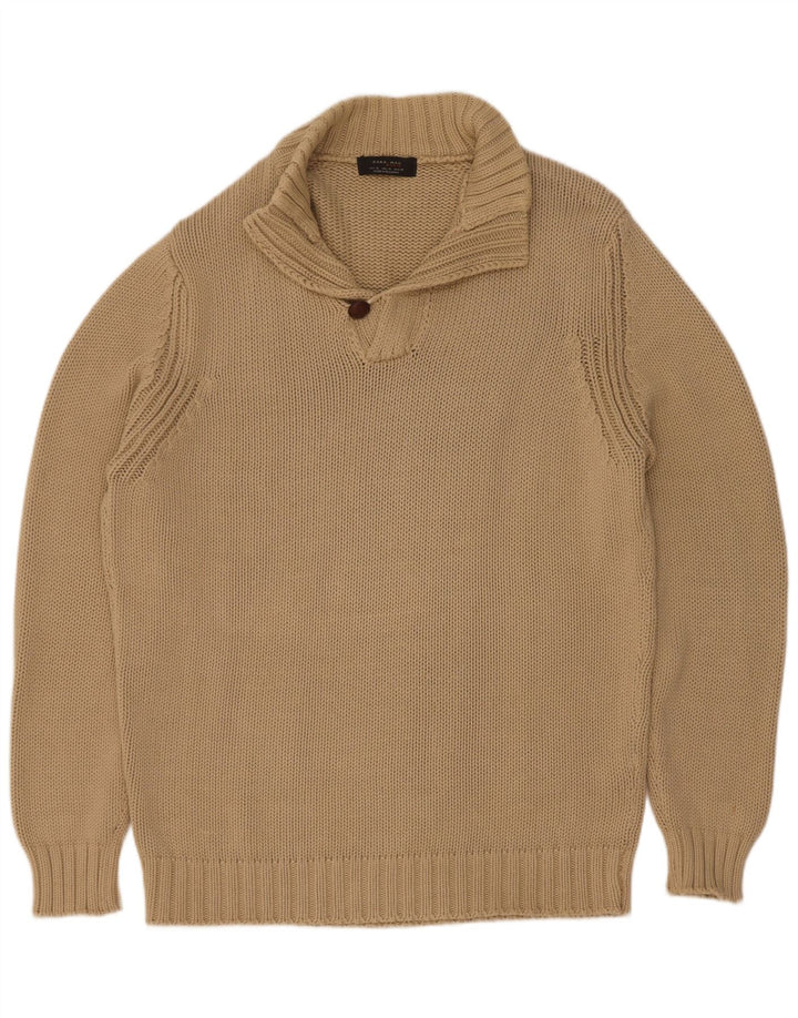 Męski sweter zapinany na guziki Zara XL, beżowa bawełna