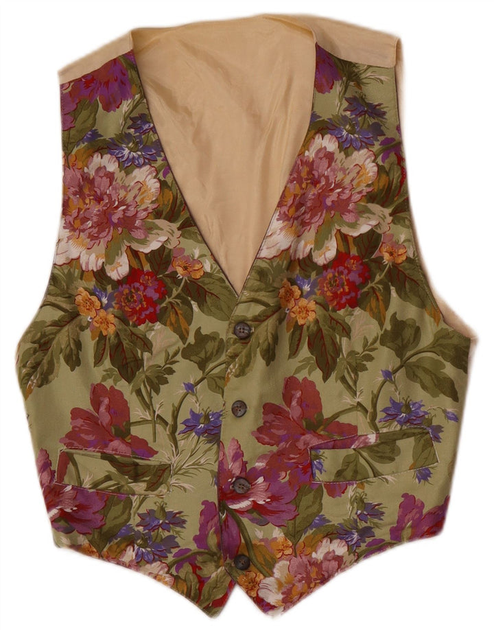 Vintage męska kamizelka XS Khaki w kwiaty