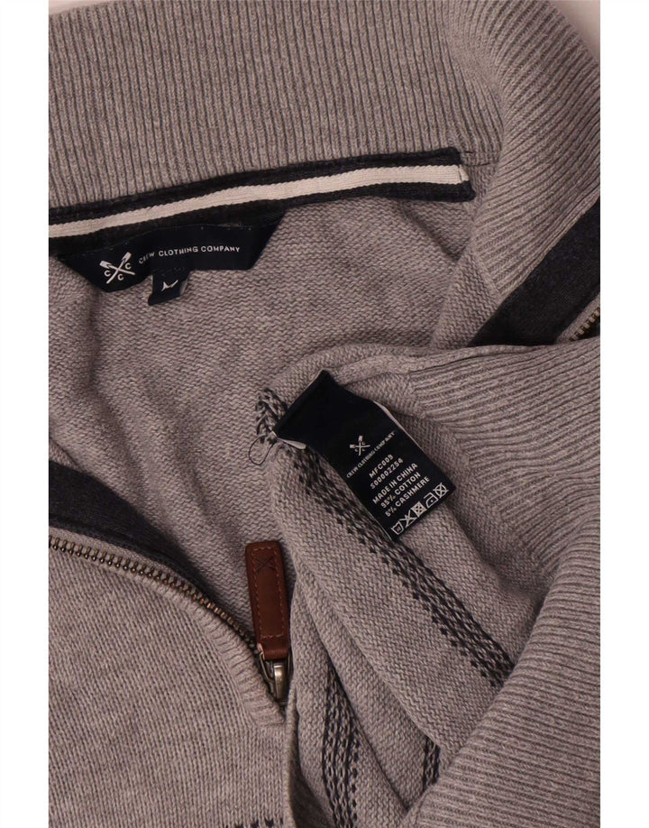 Crew Clothing Męski sweter z zamkiem błyskawicznym, średnioszary, bawełniany w paski