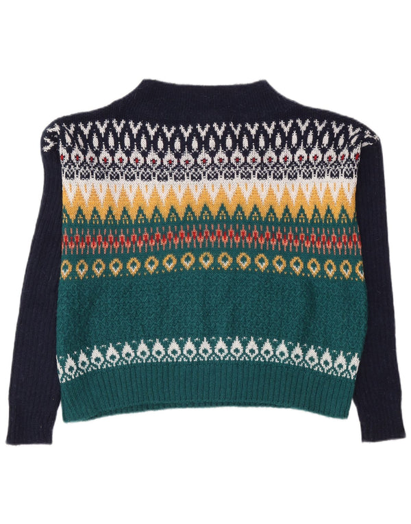 Damski sweter z golfem Benetton UK 16, duży granatowy Fair Isle