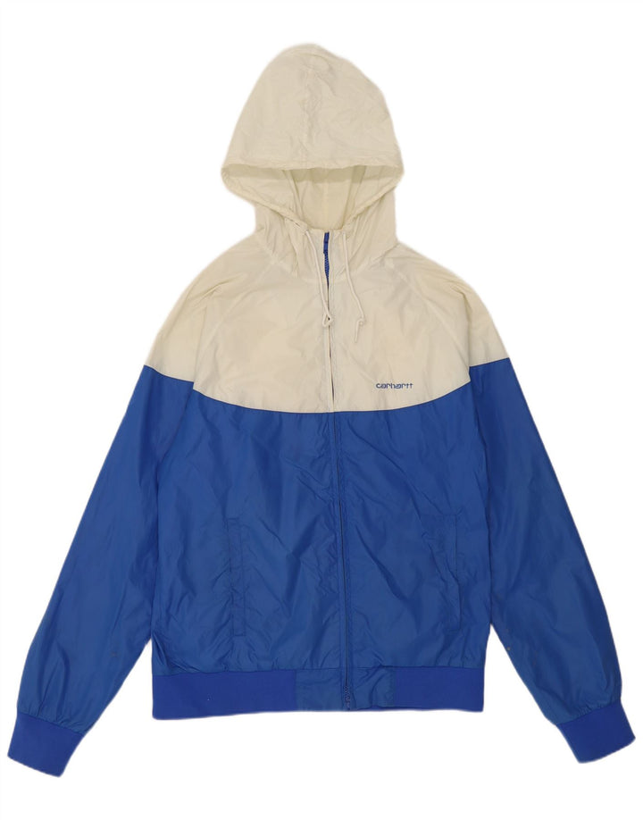 Damska kurtka przeciwdeszczowa Carhartt z kapturem UK 14, nylon w kolorze średniego błękitu