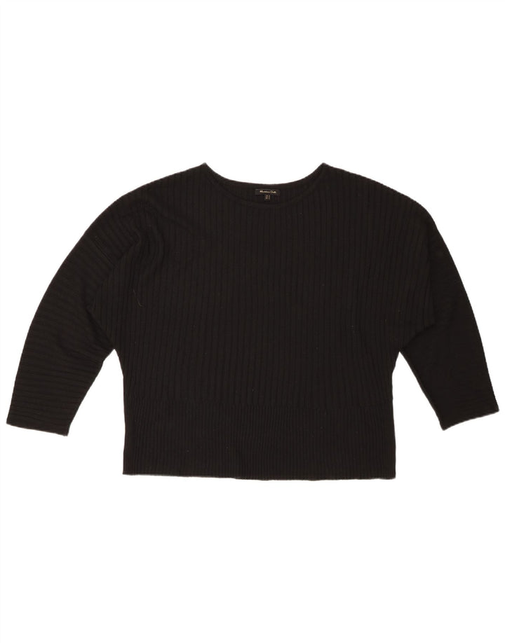 MASSIMO DUTTI Womens Crop Crew Neck Jumper Sweater UK 14 Medium Black