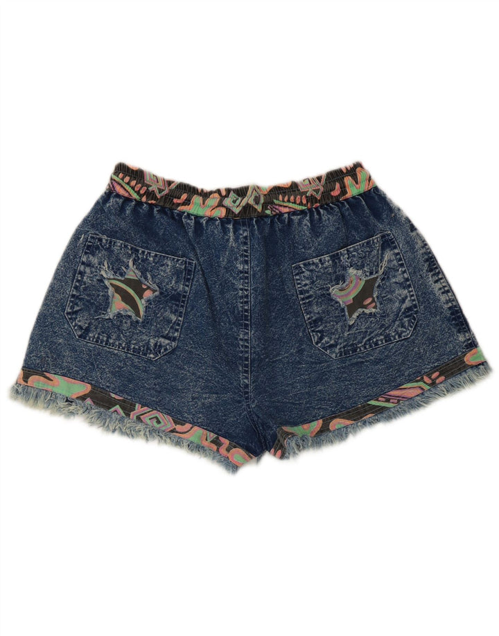 Damskie spodenki jeansowe w stylu vintage, średnie W28, niebieskie patchworki