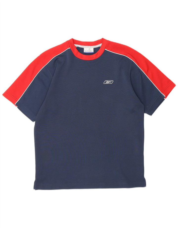 T-shirt męski Reebok, mały, granatowy, z blokami kolorów, poliester