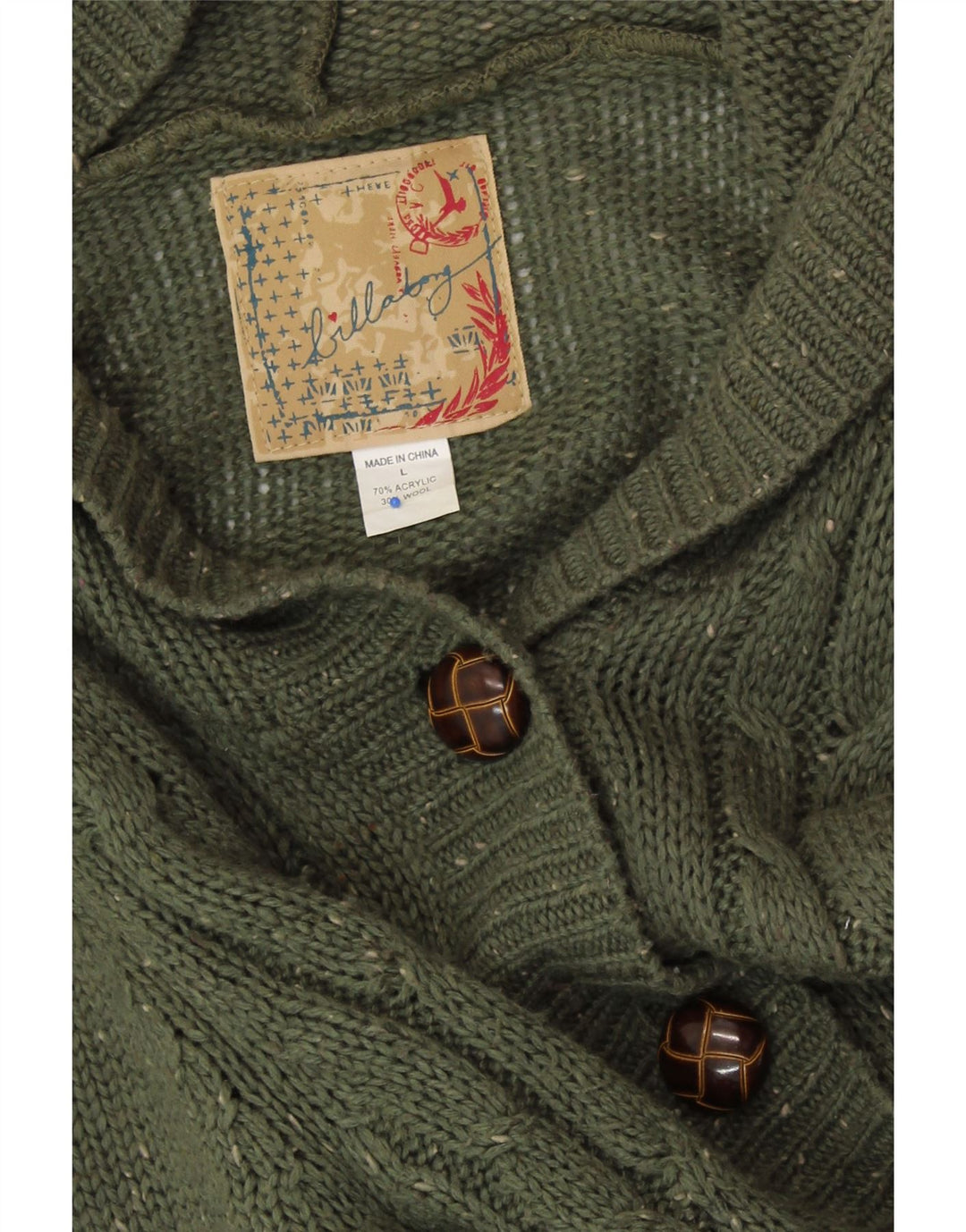 Damski sweter rozpinany BILLABONG o przedłużonym fasonie UK 14, duży, zielony, nakrapiany