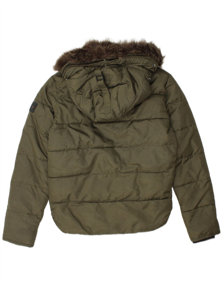 SUPERDRY Męska ocieplana kurtka z kapturem UK 36, mały nylon w kolorze khaki