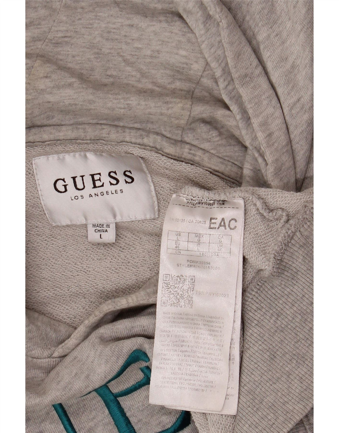 Męski sweter z kapturem i grafiką GUESS o luźnym kroju, duży, szary, bawełniany