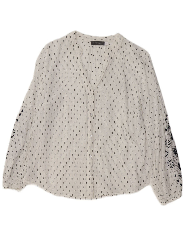 Damska bluzka koszulowa MINT VELVET z grafiką UK 14, duża, biała, z bawełny w kwiaty