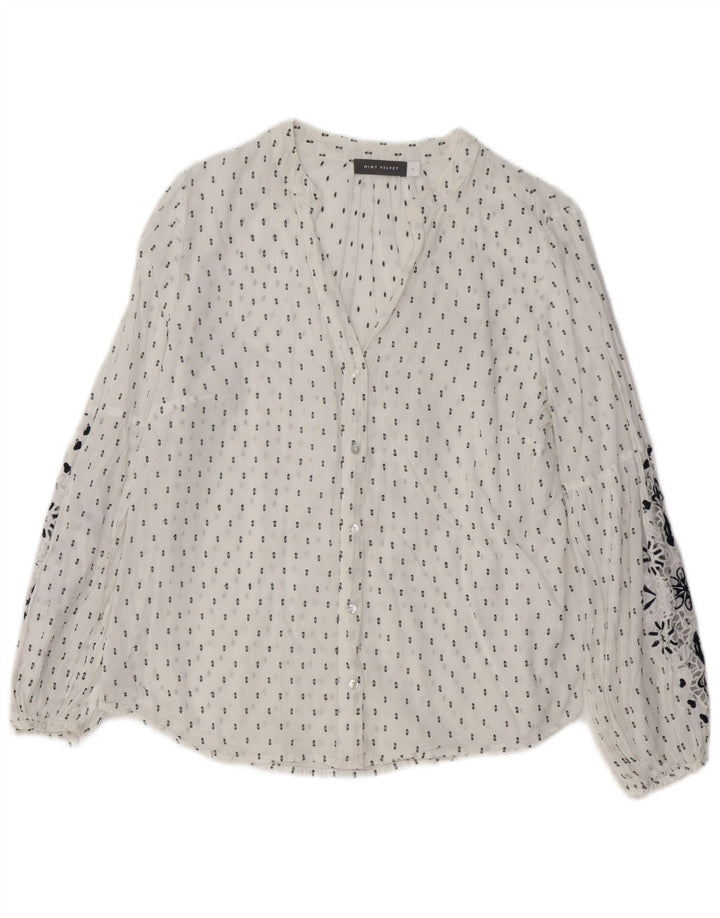 Damska bluzka koszulowa MINT VELVET z grafiką UK 14, duża, biała, z bawełny w kwiaty