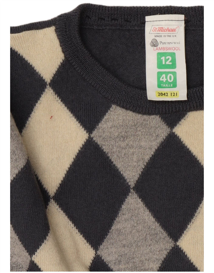 Damski sweter St Michael z dekoltem w łódkę UK 12 Średni szary Argyle/Diament