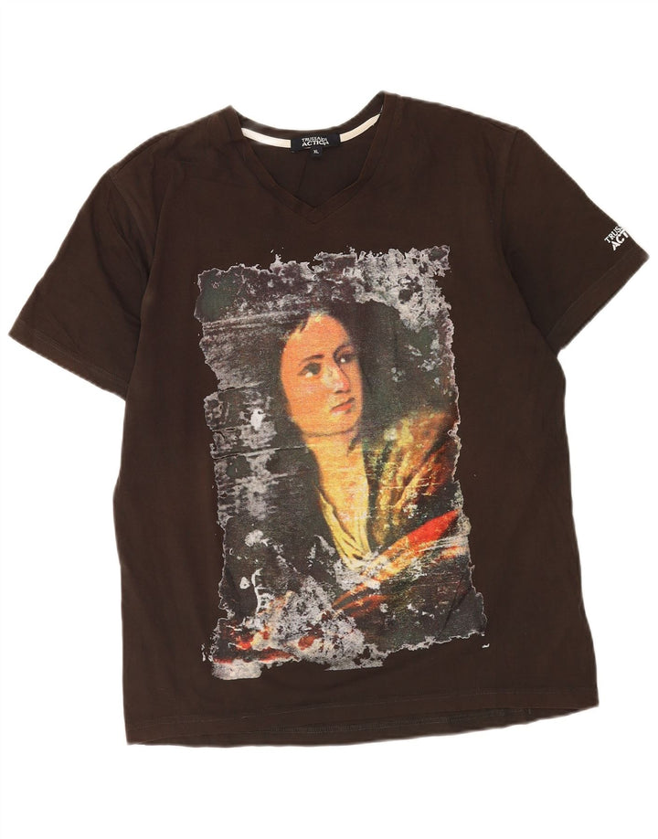 Męski T-shirt z grafiką Trussardi, XL, brązowy