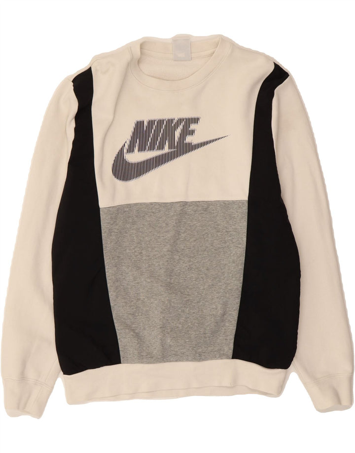 Męska bluza z grafiką NIKE, mała, biała, bawełniana w bloki kolorów