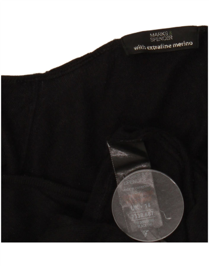 Marks & Spencer Damski sweter z asymetrycznym dekoltem w kształcie litery V, UK 14, duży, czarny