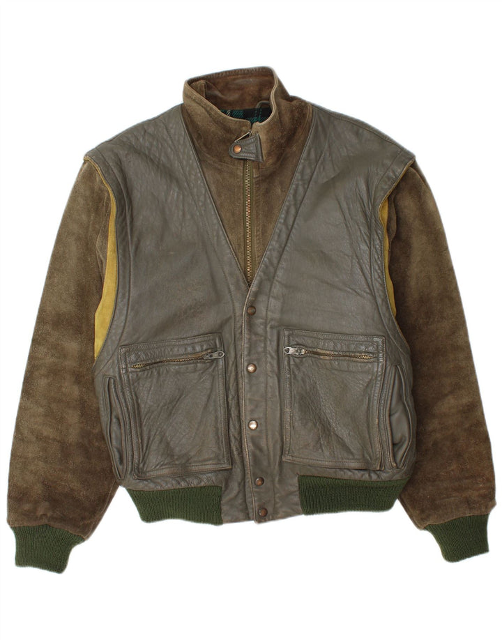 Męska kurtka skórzana typu bomber Belfe & Belfe UK 38, średni khaki, blok kolorów