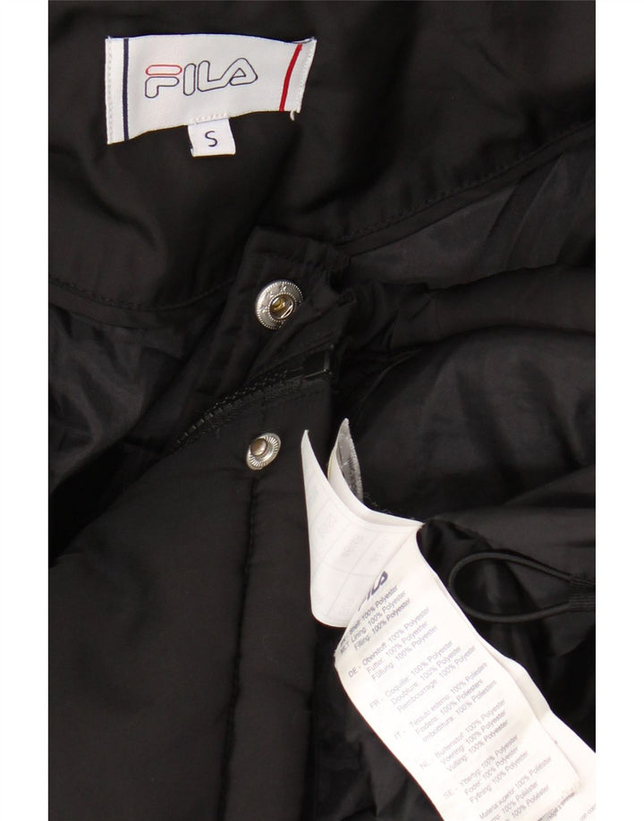 Męska ocieplana kurtka z kapturem FILA UK 36, mały, czarny poliester z blokami kolorów