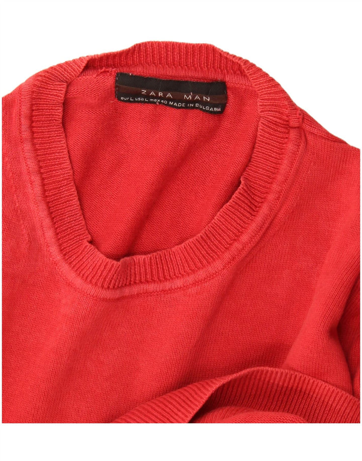 Męski sweter Zara z okrągłym dekoltem, duży, czerwony