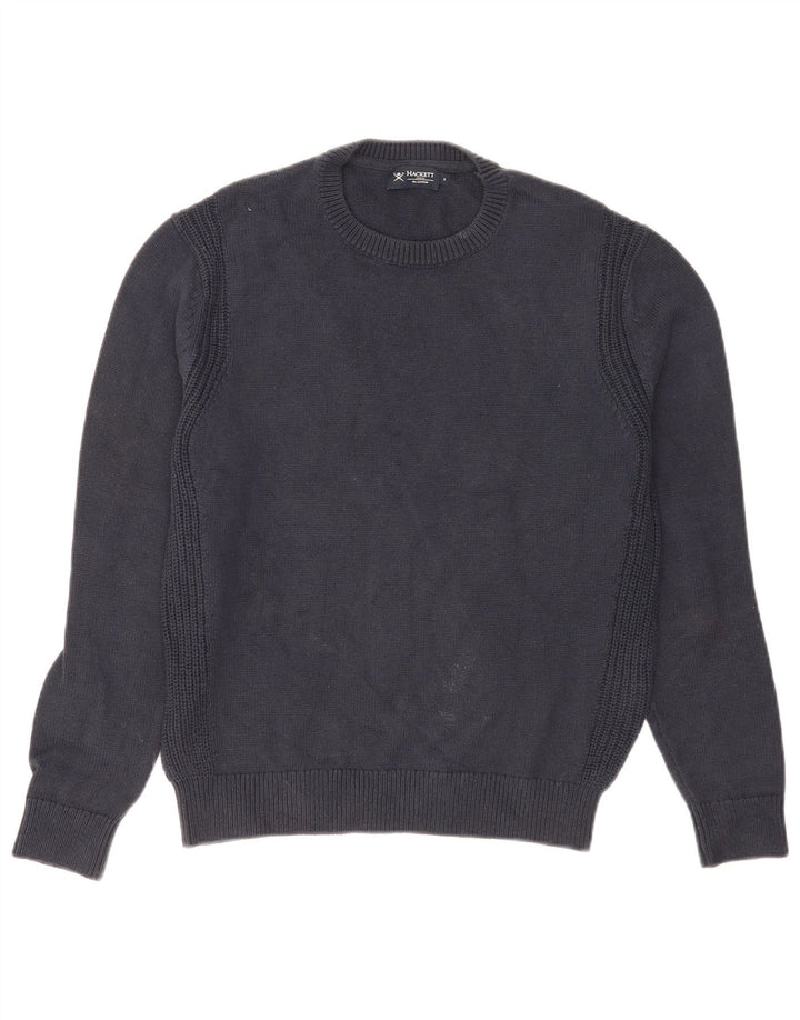 Hackett Męski sweter z okrągłym dekoltem, mały, granatowy, bawełniany