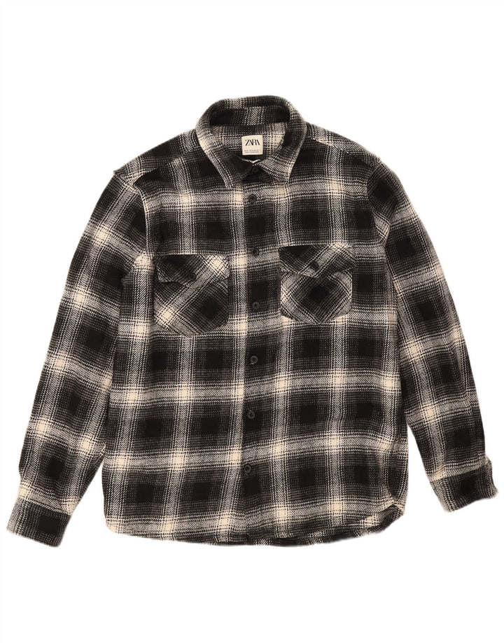 Męska koszula flanelowa Zara, poliester w średnią czarną kratkę