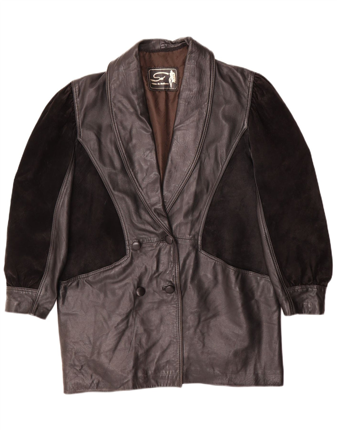 Vintage damski płaszcz skórzany oversize UK 14 średniej czarnej skóry