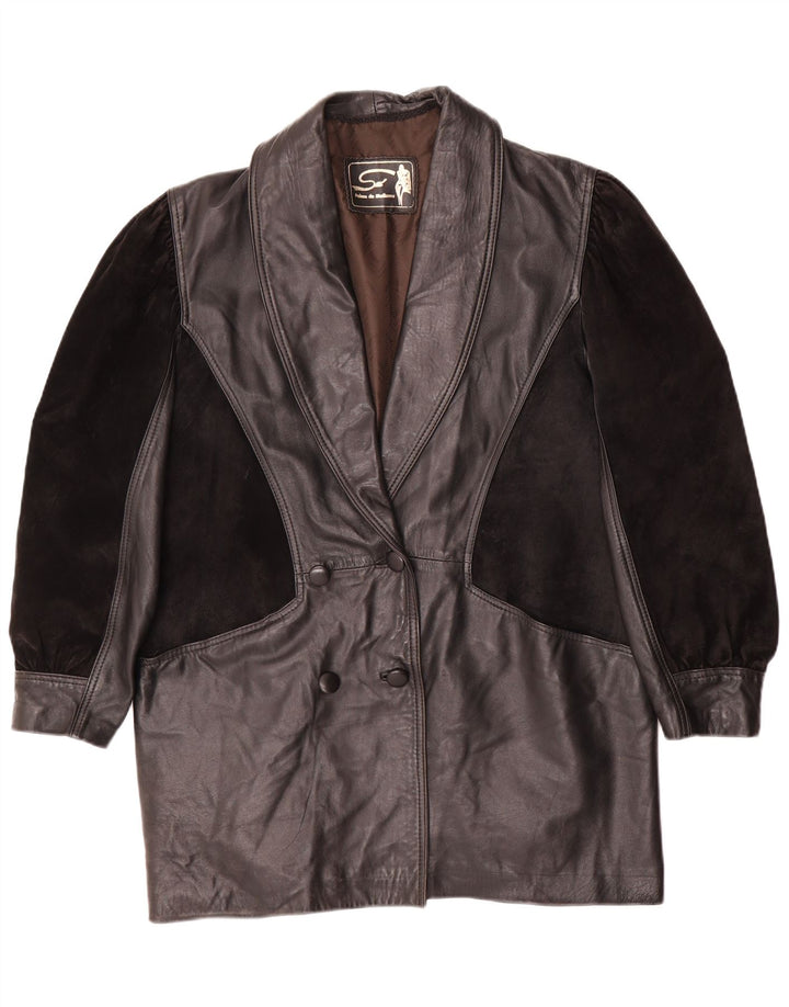 Vintage damski płaszcz skórzany oversize UK 14 średniej czarnej skóry