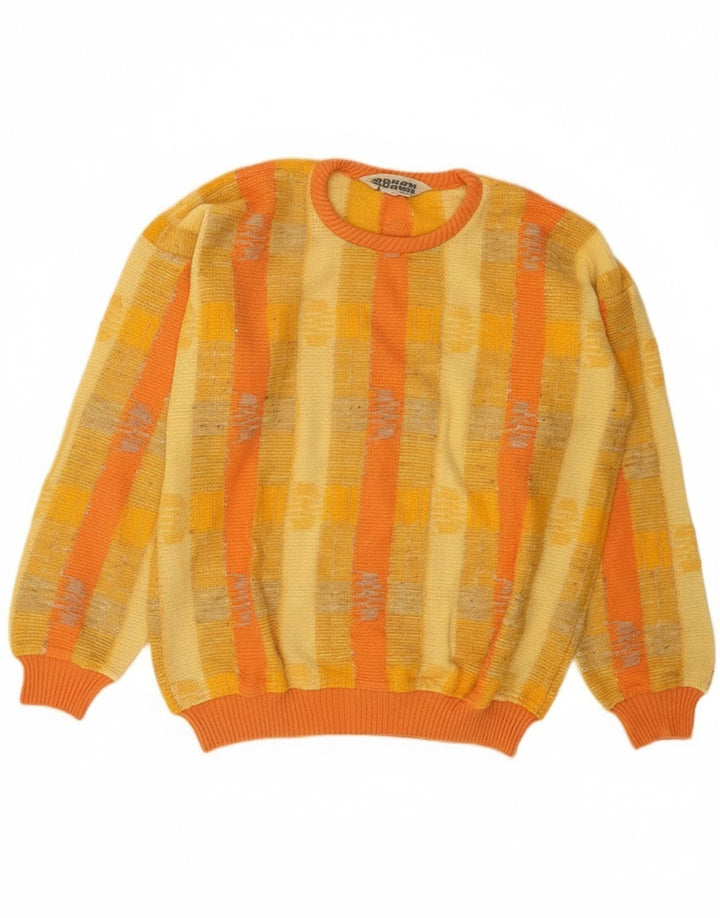 Bokserki Męski sweter z okrągłym dekoltem, bawełniany w średnie żółte paski