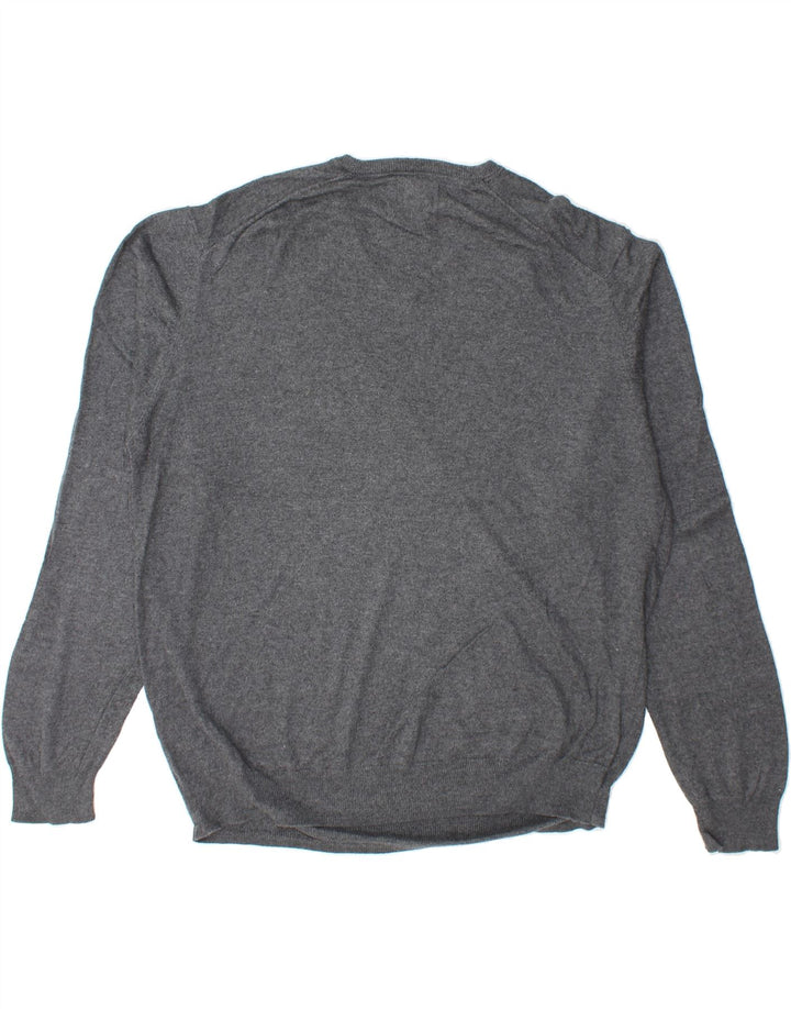 MARKS & SPENCER Mens Regular Fit V-Neck Jumper Sweater XL Grey Cotton Vintage Marks & Spencer and Second-Hand Marks & Spencer from Messina Hembry 