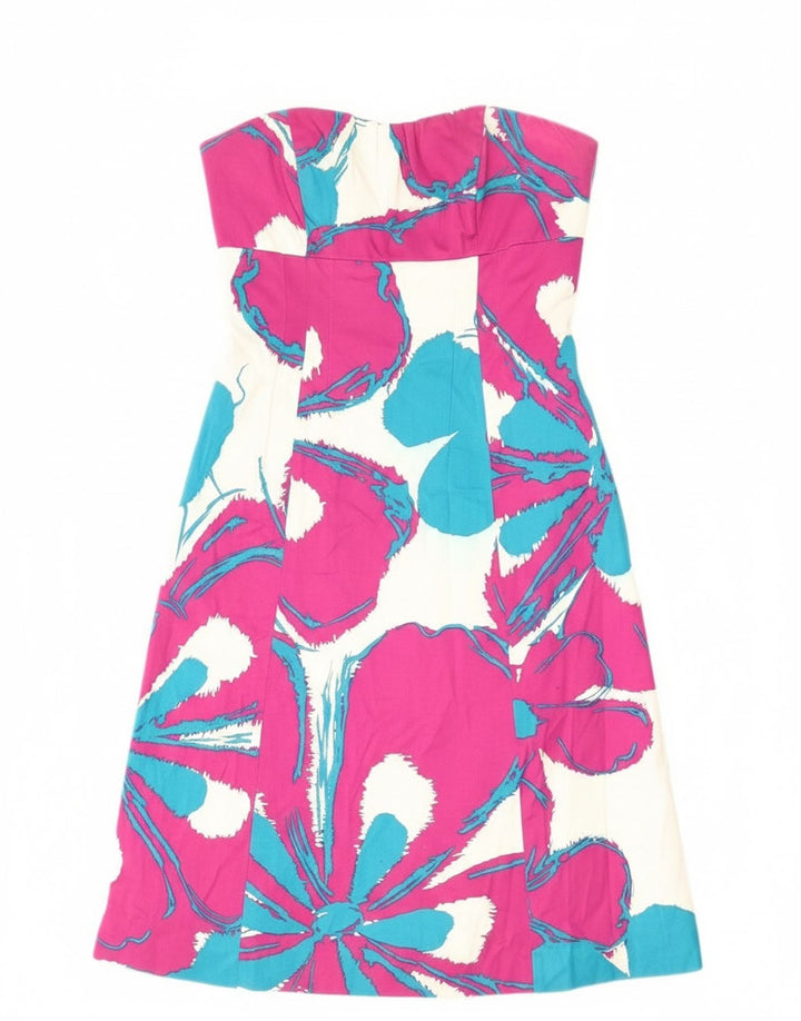 Damska sukienka bez ramiączek Coast UK 8, mała, różowa, bawełniana w kwiaty