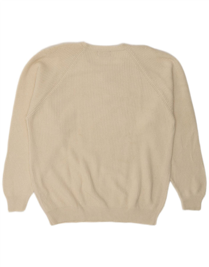 KAPPA Mens V-Neck Jumper Sweater XL Off White Cotton