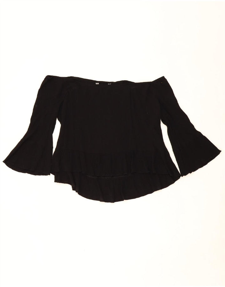 ZARA Womens Oversized 3/4 Sleeve Crop Off Shoulder Top UK 10 Small Black