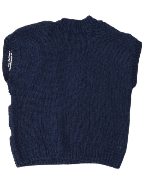 Sweter damski w stylu vintage z dekoltem w kształcie litery V, UK 16, duży granatowy Argyle/diament