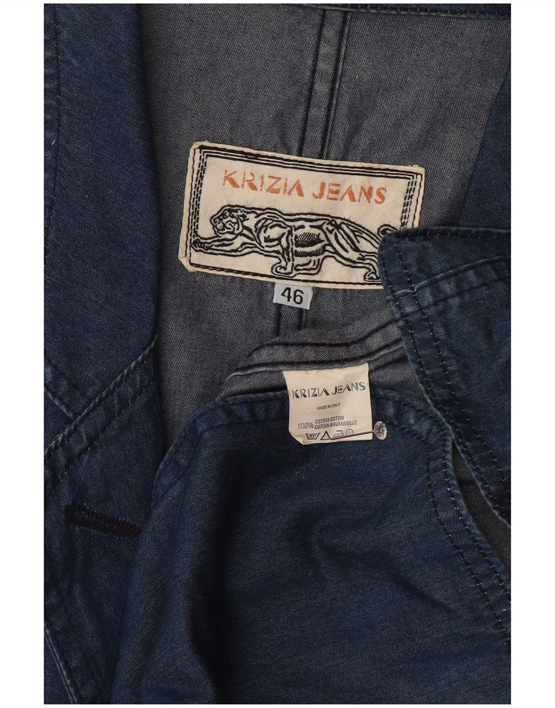 Damska marynarka dżinsowa Krizia Jeans zapinana na 1 guzik IT 46, duża niebieska bawełna