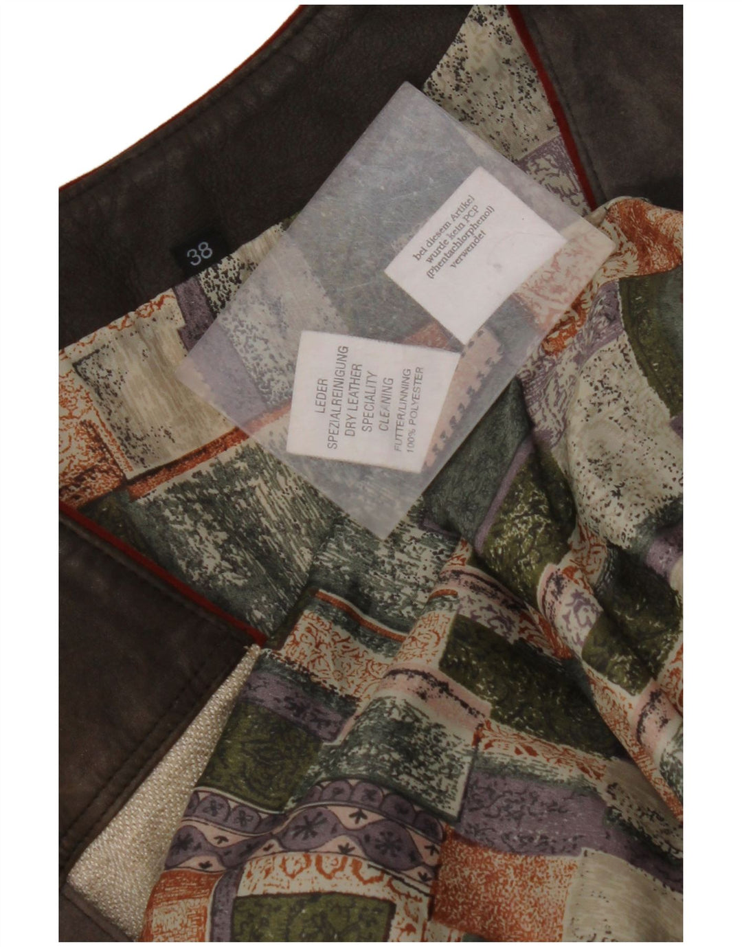 Damska kamizelka zamszowa VINTAGE z grafiką EU 38, średnia, wielobarwna, z blokami kolorów