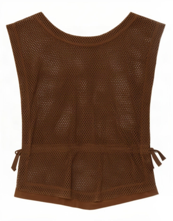 Vintage damski top bez rękawów, prześwitujący IT 36 XS, brązowy