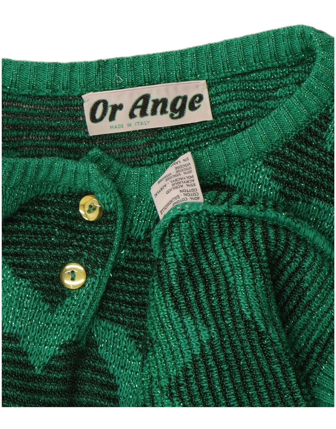 Sweter damski w stylu vintage z abstrakcyjnym wzorem i okrągłym dekoltem UK 16, duży zielony