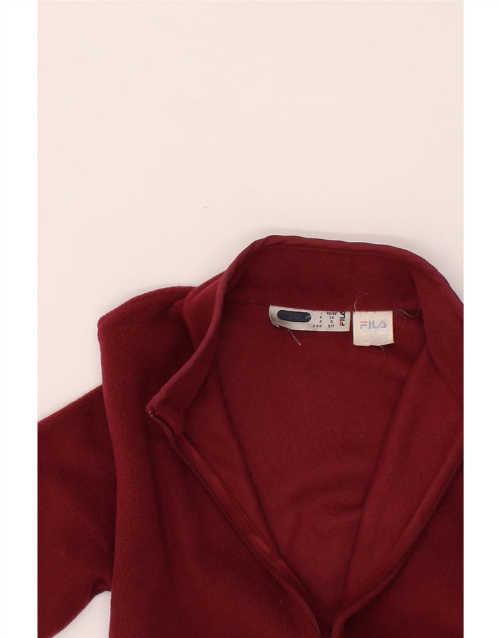 FILA Womens Zip Neck Fleece Jumper IT 40/42 Small Burgundy Polyester Vintage Fila and Second-Hand Fila from Messina Hembry 