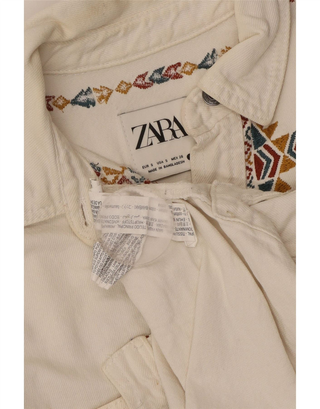 Damska koszula oversize Zara UK 10 Small, biała, geometryczna bawełna
