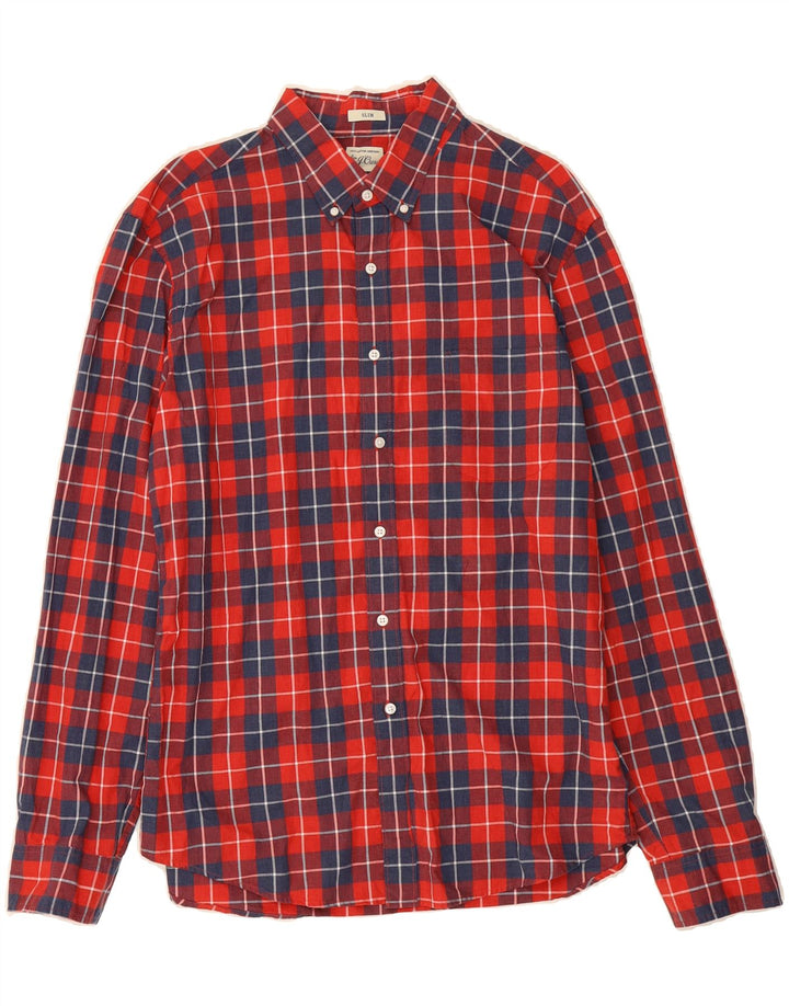J. CREW Mens Slim Shirt Large Red Check Cotton Vintage J. Crew and Second-Hand J. Crew from Messina Hembry 