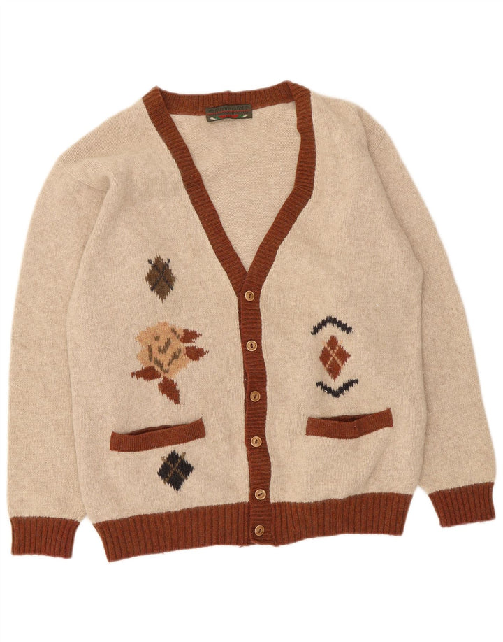 Sweter męski w stylu vintage, mały, beżowy, argyle/diamentowa wełna