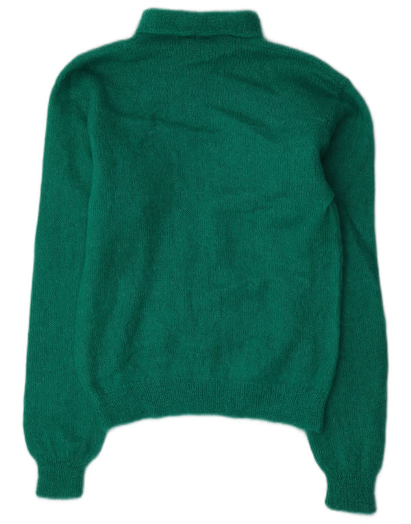 Sweter damski w stylu vintage z wywijanym dekoltem UK 10 Small Green