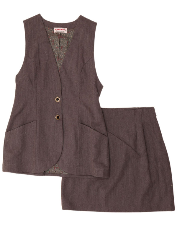 Vintage damski komplet spódnic zapinanych na 2 guziki, UK 12 Medium W28, szare paski