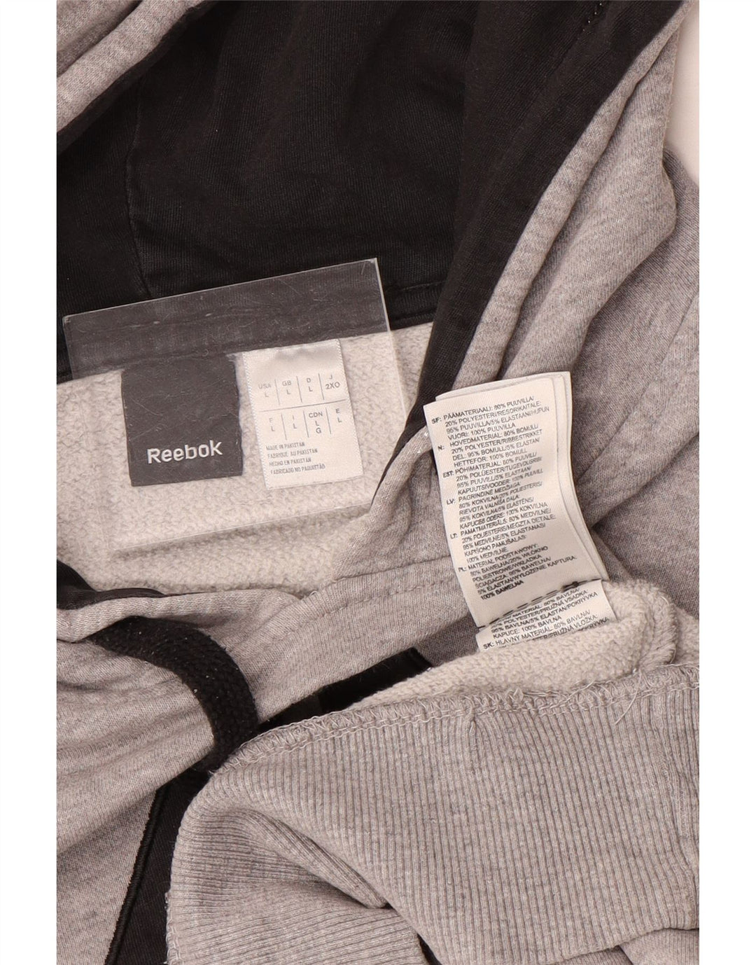 Męski sweter z kapturem Reebok z grafiką, duży, szary, bawełniany